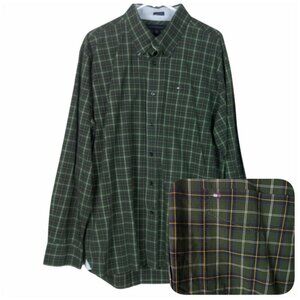 Tommy Hilfiger Mens Plaid Long Sleeve Shirt Button Down XL Forest Green Cotton